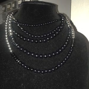 Five Strand Black/Silver Necklace Earrings Include